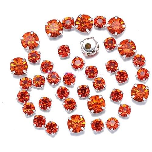 Mix SIX SIZE Mix Orange red Diamond shape Glass Crystal rhinestones with claw Diy wedding dress accessories 200PCS/PIECE