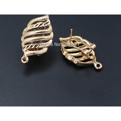 Earrings Post with Loop Hanger Stopper Hollow Leaf Shape Base DIY Retro Metal Clip Stud Earrings Jewelry Findings 15x25mm