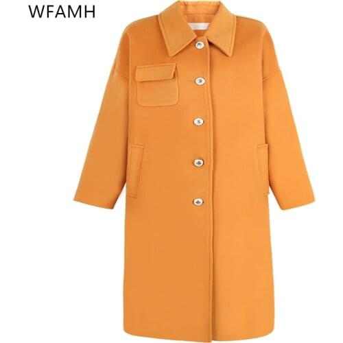 2020 Autumn and winter new lace-up square-neck trench coat and cotton woolen coat womens loose fashion woolen coat mid-length