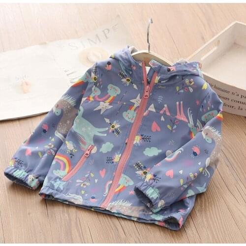 2021 Spring Autumn Girls Windbreaker Coat Jackets Baby Kids Cartoon Printing Hooded Outwear For Baby Kids Coats Jacket Clothing