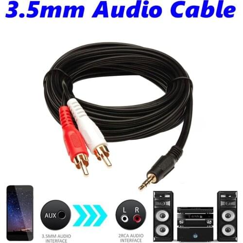 3.5mm Audio Line Cable 1M Stereo Jack Male to 2 RCA Male Aux Cable For PC DVD TV VCR MP3 Speakers Laptop Video Audio Cable Cord