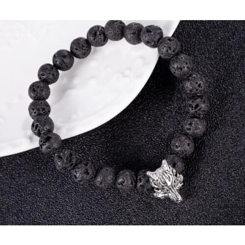 Wolf 8mm Punk multicolor Agate beads Chakra Reiki Buddha Yoga Bracelet elastic adjustable Volcanic Stone Bangles uih34