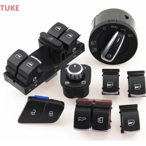 RWSYPL Whole Car Windows Glass Door lock & Headlights & Mirror Control+Trunk Tid Fuel Tank Chrome Switch Button For Passat B6