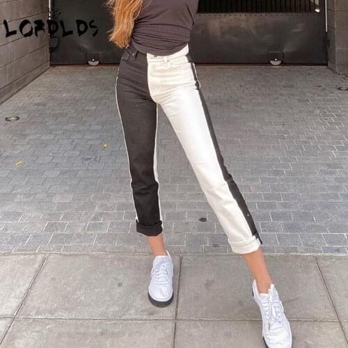 LORDLDS Jeans Pants Women 2020 Fashion Outfits Black White Patchwork Streetwear High Waist Denim Pants for woman