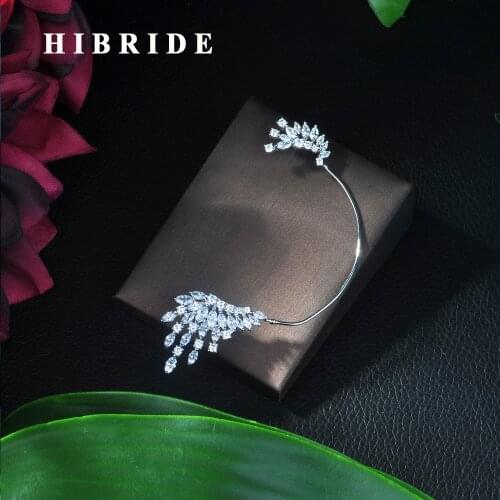 HIBRIDE Sliver Color Flower Shape Zircon Water Stud Crystal Pendant Earrings For Women Bridal Wedding Jewelry E-406
