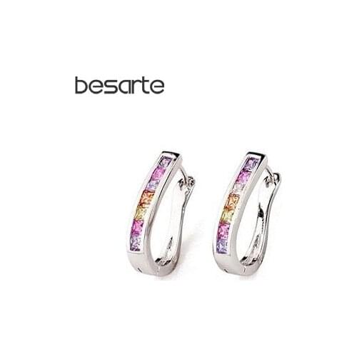 Multicolor Cz Zircons Hoop Earrings For Women Boucle D'oreille Pendiente Joias Oorbellen Earings Fashion Jewelry Kolczyki E0518