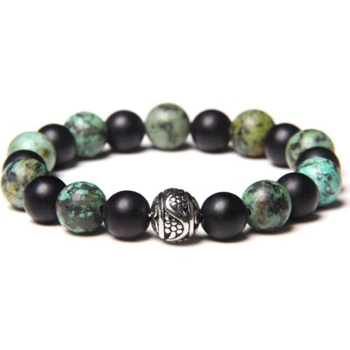 Handamde 10mm Beads Bracelet Bangles Natural African Turquoises Agates Round Ball Charm Bracelet for Women Men Couples Jewelry