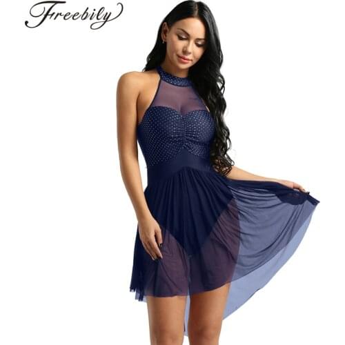 Women Halter Polka Dots Irregular Ballet Tutu Dress Adult Lyrical Contemporary Dance Costumes Ballerina Party Dance Leotard