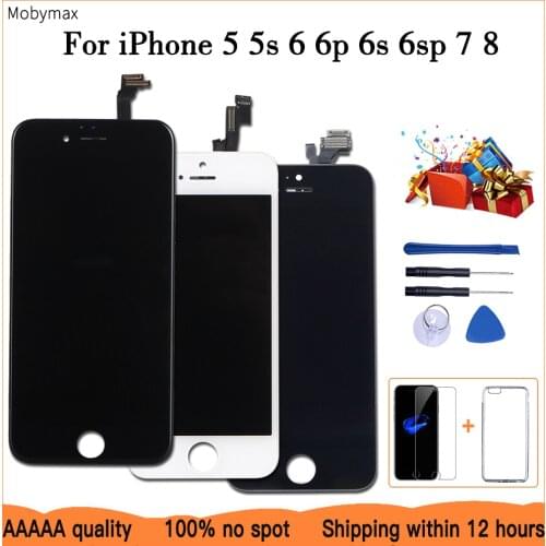 AAAAA LCD Display For iPhone 6 Check&Test Touch Screen Replacement for iPhone 5 5s 6plus 6s 7+Tempered Glass+Tools+TPU Case