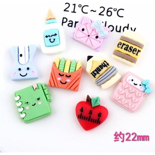 10pcs 22MM DIY resin school Stationery charms pendants kawaii flatback cabochon ornament craft decoration fashion jewelry making