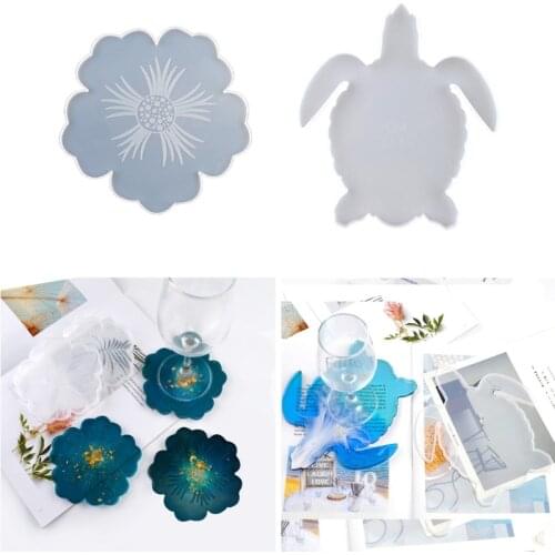 2Pcs DIY Flower Shape Silicone Geode Coaster Resin Molds Animals Sea Turtle Resin Coaster Tea Mat Molds Art Craft Tools