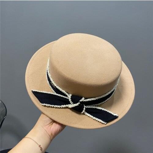 202108-2509264 Australia wool autumn winter bowknot lady fedoras cap women leisure panama jazz hat