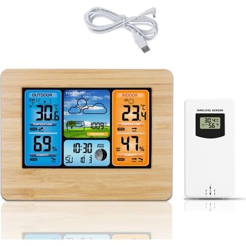 Wireless Weather Station Indoor Outdoor Thermometer Hygrometer Digital Weather Forecast Station Alarm Clock