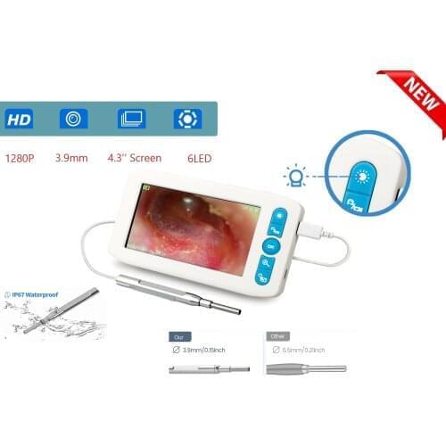 Digital Otoscope 4.3 Inch 1280P HD LCD Screen Pet Dogs Cats Inspection Camera with 6 Adjustable LEDs Multifunctional Borescope