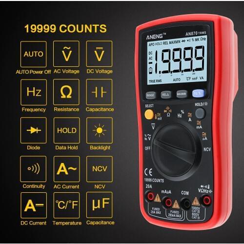 AN870 Auto Range Digital Precision multimeter True-RMS 19999 COUNTS NCV Ohmmeter AC/DC Voltage Ammeter Transistor Tester