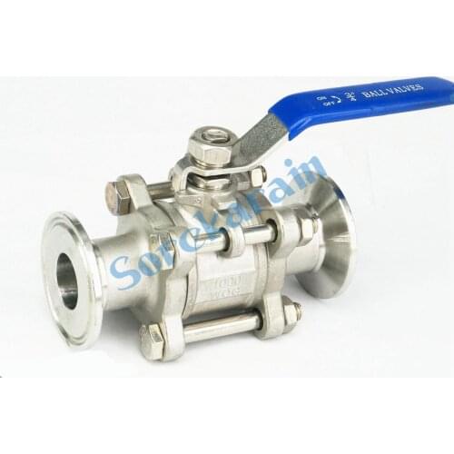 DN20 Fit 25mm Pipe OD 1.5" Tri Clamp 304 Stainless Steel 3-Piece Type Sanitory Ferrule Ball Valve