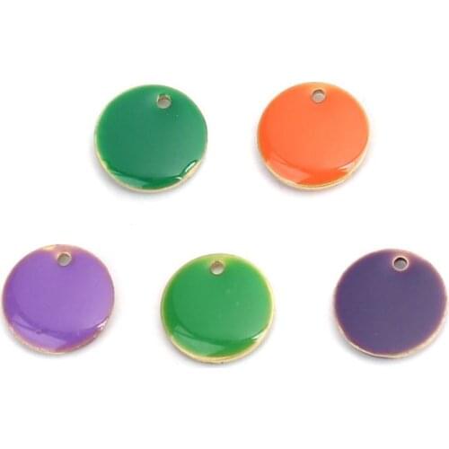 DoreenBeads Hot Fashion Copper Enamelled Sequins Pendant Charms Colorful Round Jewelry DIY Findings 12mm Dia., 10 PCs