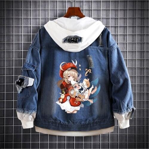 Anime Game Genshin Impact COSPLAY KLEE Denim Jacket, Men and Women Couple Hooded Sweater, Spring And Autumn Fashion Jacket