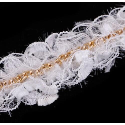Fityle 1 Yard Polyester Material Hairy Design Ribbon Chain Lace Sewing Embellishment 35mm For Bag, Clothes, Headwear