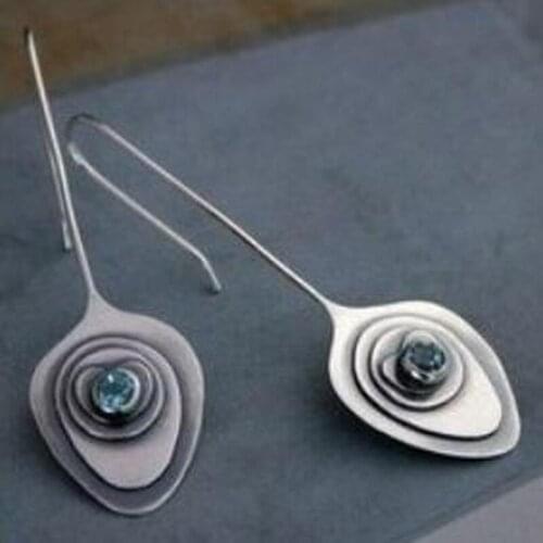 Hot Sale S925 Ancient Silver Flower Earrings Women European American Fashion Inlaid Light Blue Diamond Simple Earrings