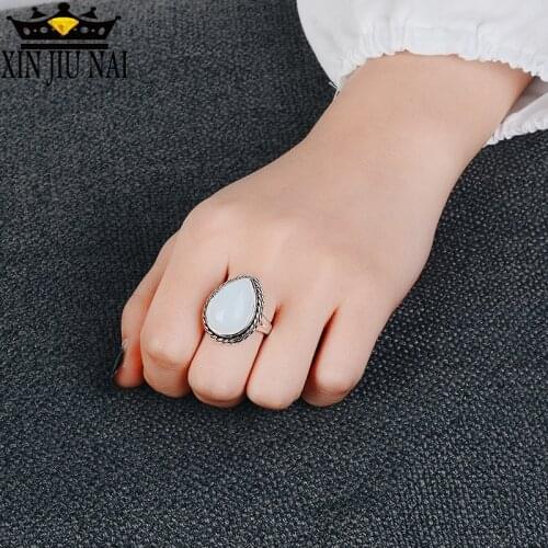 925 Anillos Silver Retro Fashion Milky White Moonstone Ring Shaped Zircon Jewelry Wholesale Lots Bulk Chanukah Wholesale