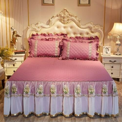 New 100% cotton Quilting queen king size Bed Skirt with rubber Bedspread Bed Sheet lace Bed Cover Pillowcase Bedding Set
