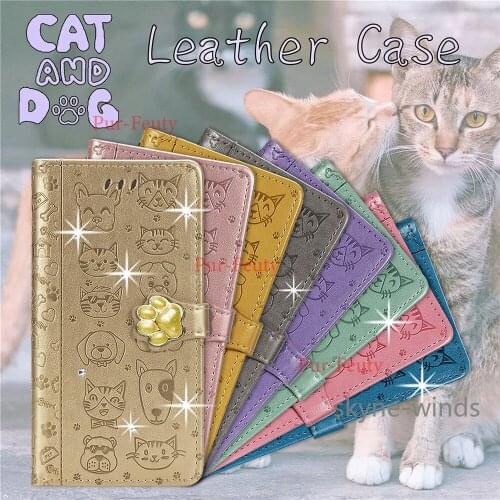 For Samsung Galaxy A32 4G jewlled cute cat and dog embossing leather magnetic case flip wallet and stand cover for SM A 32 coque