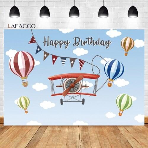 Laeacco large 3D Background Airplane Hot Air Balloon Children Room Birthday Party Photographic Backdrop Photophone Photozone