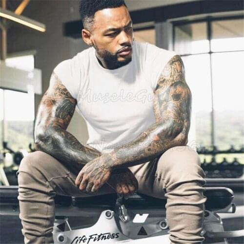 Muscleguys Brand clothing fitness t shirt men fashion extend long tshirt gyms short sleeve t-shirt homme bodybuilding shirt