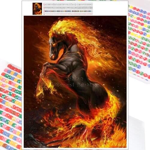 5D DIY Diamond Painting Kit Cartoon Flame Horse Animal Mosaic Embroidery Full Square Round Christmas Gift Home Decor