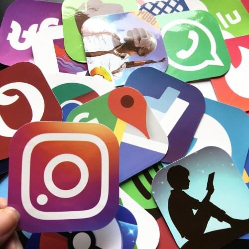 Pack of 50pcs Wholesale SNS Icon Stickers Teens Guitar Laptop Luggage Skateboard Motor Bottle Car Decal Bulk