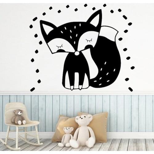 Fox Wall sticker Childrens Room Cartoon Decoration Nordic Style Forest Animals Decal Kids Bedroom Decor Removable Mural DIY