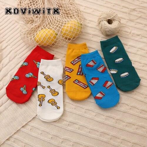 Fashion Cotton short socks women music piano keyboard Female Guitar Casual thick sock Funny lady black creative Harajuku new sox