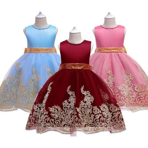 2021 New Fashion Bowknot Lace Embroidered Flower Kid Princess Dresses Flower Girl Dress For Girls Bridesmaid Dresses Party Dress
