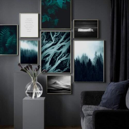 Autumn fog forest Leaf floating ice Hill Wall Art Canvas Painting Nordic Posters And Prints Wall Pictures For Living Room Decor