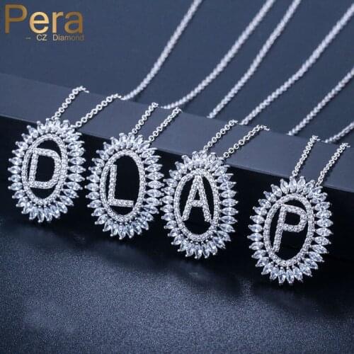 Pera Trendy Free Combination Letter Big Oval Drop Pendants Necklaces with Cubic Zirconia for Best Friends Girlfriends Gift P010