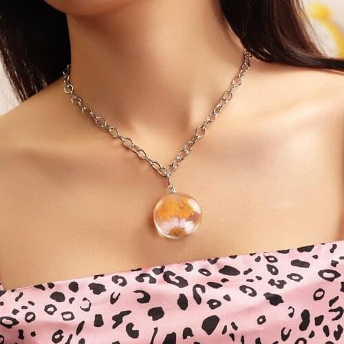 Dandelion Wishing Necklace Flower Butterfly In Clear Resin Ball Pendant Necklace Fashion Accessories Handmade Gift for Her 2020