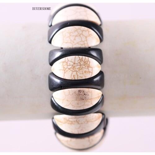 Supply Women Jewelry Gift Cord Bangle Stretch Natural Stone Beads Black and White Howlite Bracelet 8" 1Pcs H614