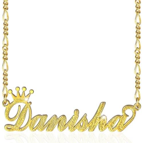 Gold Plated Crown Personalized Custom Name Necklace Women