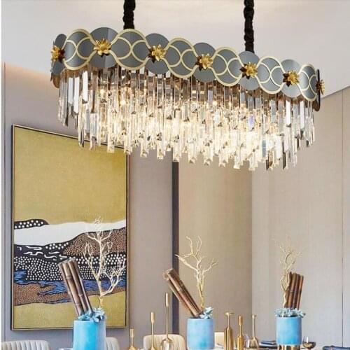 Luxury rectangular crystal chandelier restaurant island LED chandelier Nordic fashion wedding decoration lighting