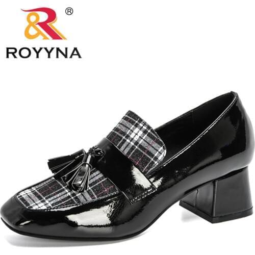ROYYNA 2020 New Arrival Chunky Heels Dress Shoes Woman Pumps High Heels Ladies Buckle Bow Boat Shoes Feminimo Zapatos Mujer