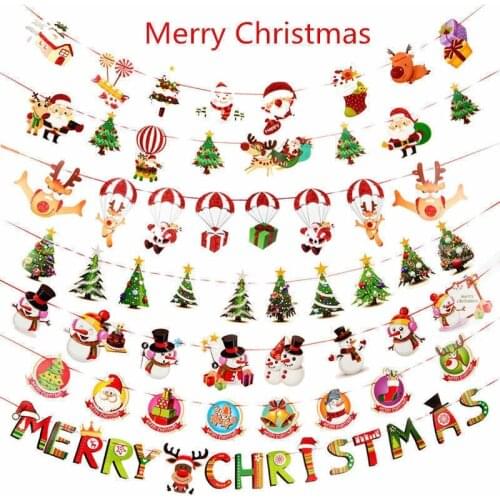 Merry Christmas Holiday Party Garland Banner Hanging Ornaments New Year Paper Flag Banner Santa Claus Snowman Xmas Tree Decor