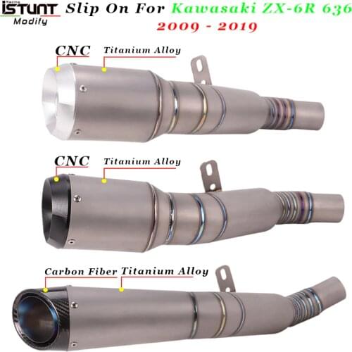Slip On For Kawasaki ZX-6R ZX6R 636 Motorcycle GP Exhaust Escape Modified Titanium Alloy Middle Link Pipe Carbon Fiber Muffler