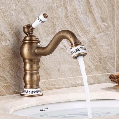 Single handle antique brass faucet porcelain basin faucet bronze antique sink tap basin mixer tap vintage style sink water mixer