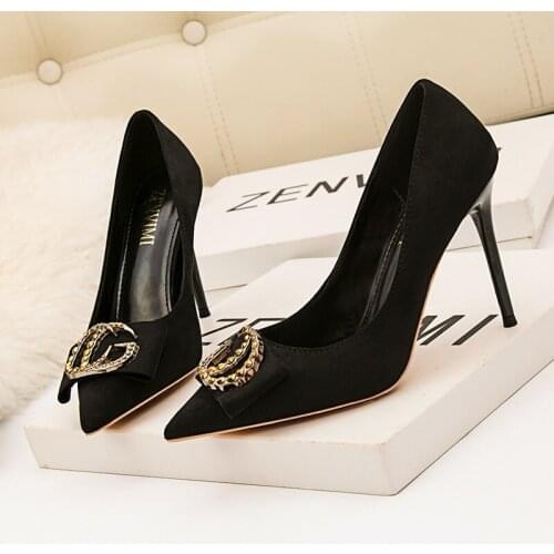 New fashion elegant banquet womens high heel suede diamond metal button wedding shoes single shoes