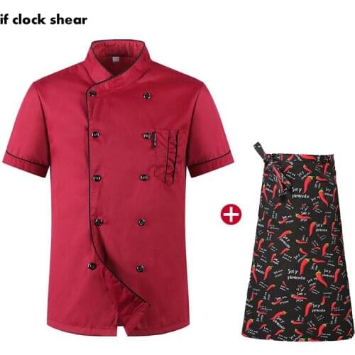 Unisex Restaurant Hotel Kitchen Workwear Chef Short Sleeve Set Breathable Thin Jacket+Apron chef uniform coat work clothes men