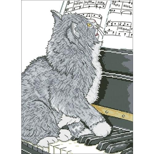 Piano cat patterns Counted Cross Stitch 11TC 14CT 18CT DIY Chinese Cross Stitch Kits Embroidery Needlework Sets home decor