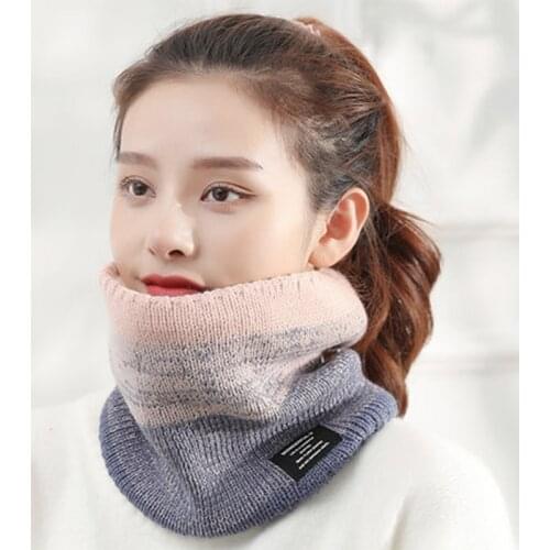 Womens Winter Wool Stretch Fake Collar Windproof Warm Scarf Unisex Gradient Belt Icon Knitted Pullover Neck Scarf O13