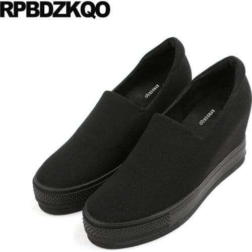 Breathable muffin creepers platform shoes round toe women sneakers height increasing thick sole elevator black trainers wedge