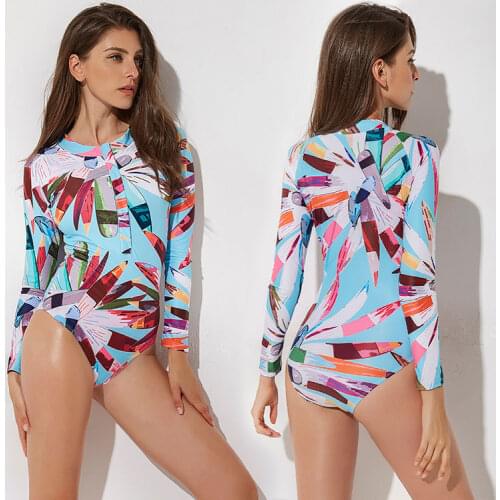 Womens Printed One Piece Rashguard Swimsuit Surfing Shirt Sun Protection Padded Swimwear Bathing Suit Wetsuit Dive Skin